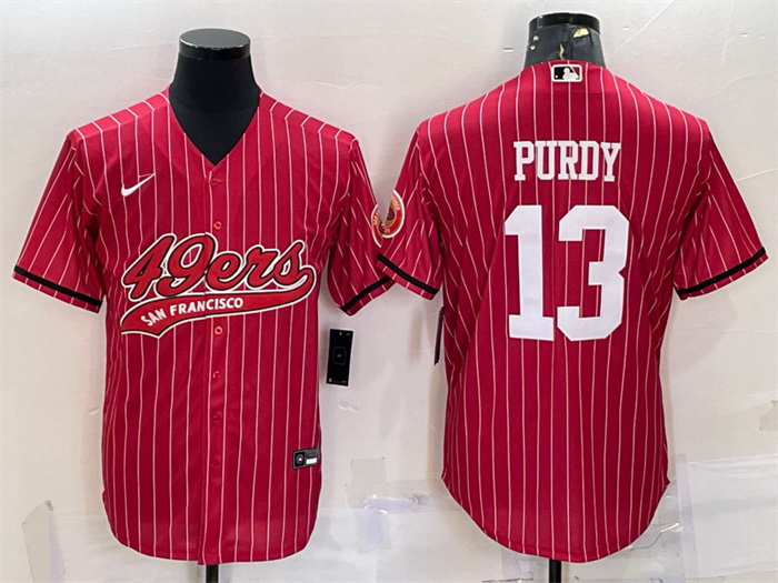 Men San Francisco 49ers 13 Brock Purdy Red With Patch Cool Base Stitched Baseball JerseyS