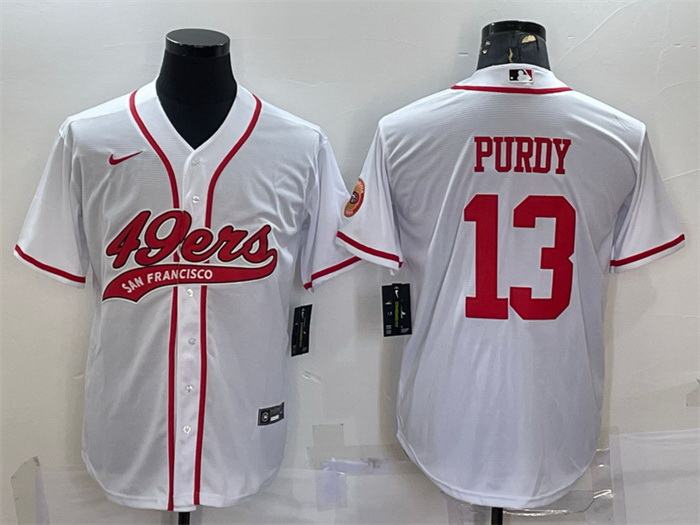 Men San Francisco 49ers 13 Brock Purdy White With Patch Cool Base Stitched Baseball Jersey