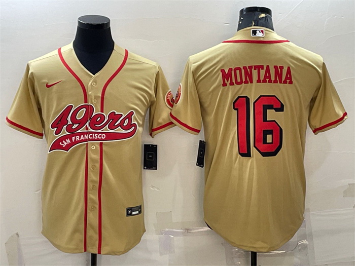 Men San Francisco 49ers 16 Joe Montana New Gold With Patch Cool Base Stitched Baseball Jersey