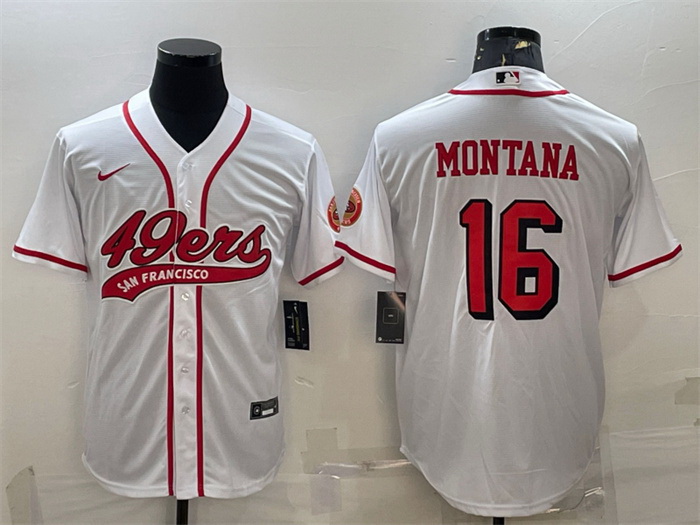 Men San Francisco 49ers 16 Joe Montana New White With Patch Cool Base Stitched Baseball Jersey