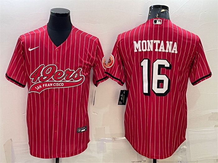 Men San Francisco 49ers 16 Joe Montana Red With Patch Cool Base Stitched Baseball Jersey