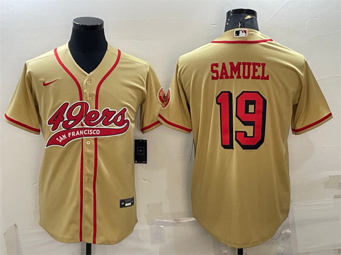 Men San Francisco 49ers 19 Deebo Samuel New Gold With Patch Cool Base Stitched Baseball Jersey