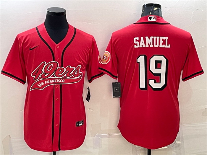 Men San Francisco 49ers 19 Deebo Samuel New Red With Patch Cool Base Stitched Baseball Jersey