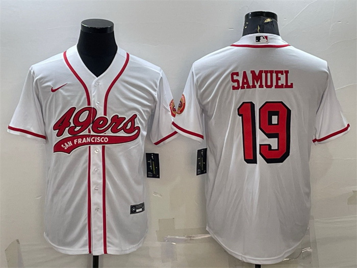 Men San Francisco 49ers 19 Deebo Samuel New White With Patch Cool Base Stitched Baseball Jersey