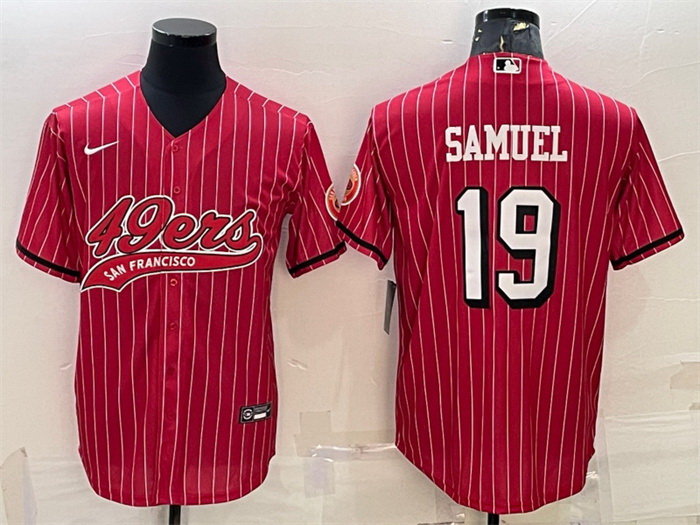 Men San Francisco 49ers 19 Deebo Samuel Red With Patch Cool Base Stitched Baseball Jersey