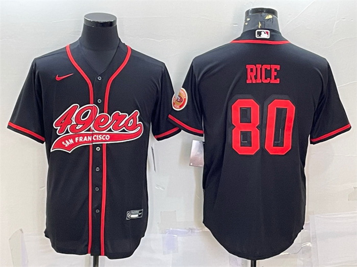 Men San Francisco 49ers 80 Jerry Rice Black With Patch Cool Base Stitched Baseball Jersey