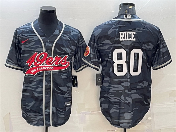 Men San Francisco 49ers 80 Jerry Rice Grey Camo With Patch Cool Base Stitched Baseball Jersey