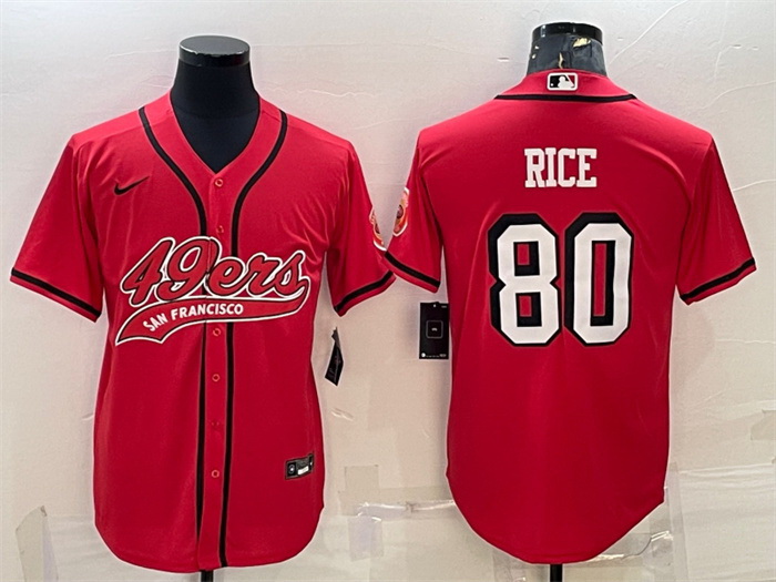 Men San Francisco 49ers 80 Jerry Rice New Red With Patch Cool Base Stitched Baseball Jersey