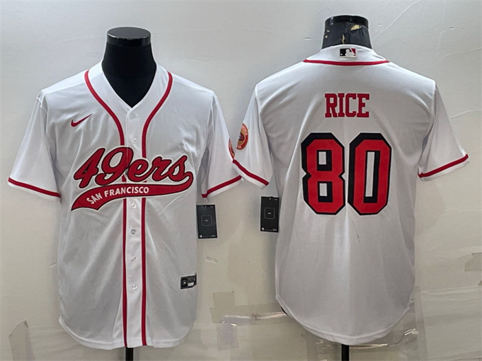 Men San Francisco 49ers 80 Jerry Rice New White With Patch Cool Base Stitched Baseball Jersey