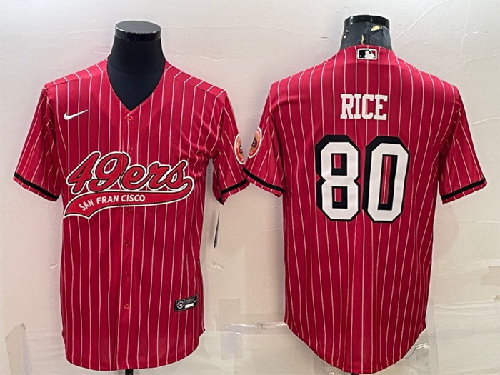 Men San Francisco 49ers 80 Jerry Rice Red With Patch Cool Base Stitched Baseball Jersey