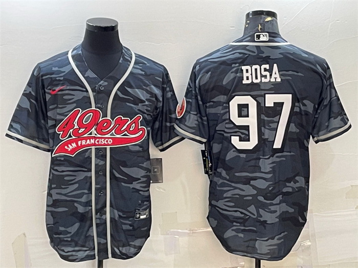 Men San Francisco 49ers 97 Nick Bosa Grey Camo With Patch Cool Base Stitched Baseball Jersey