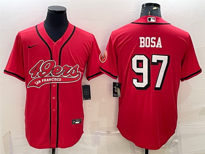 Men San Francisco 49ers 97 Nick Bosa New Red With Patch Cool Base Stitched Baseball Jersey