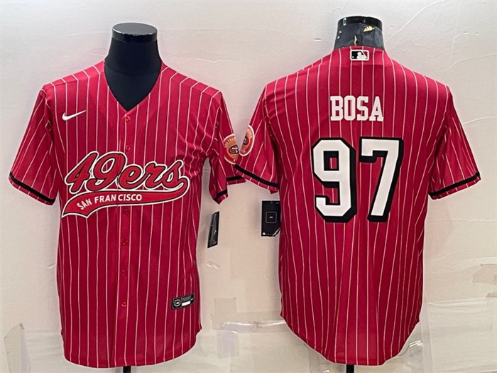 Men San Francisco 49ers 97 Nick Bosa Red With Patch Cool Base Stitched Baseball Jersey