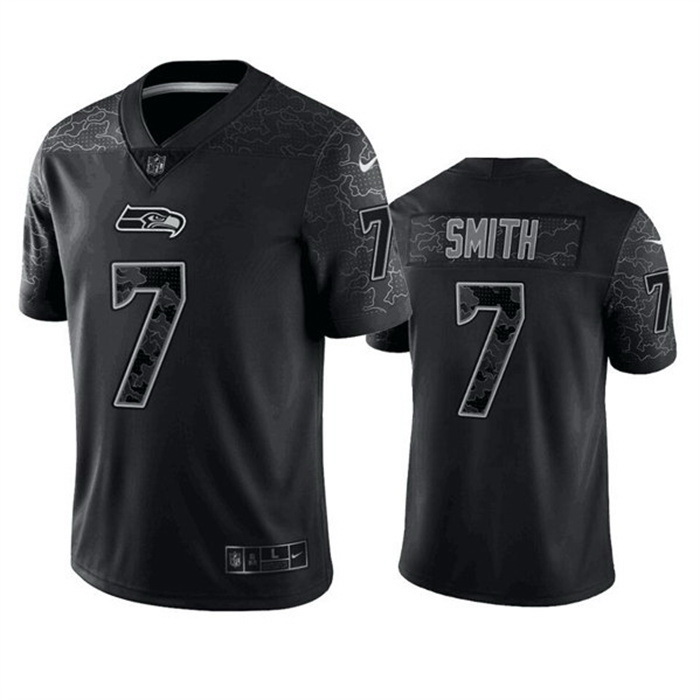 Men Seattle Seahawks 7 Geno Smith Black Reflective Stitched Jersey