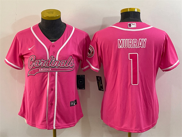 Women Arizona Cardinals 1 Kyler Murray Pink With Patch Cool Base Stitched Baseball Jersey