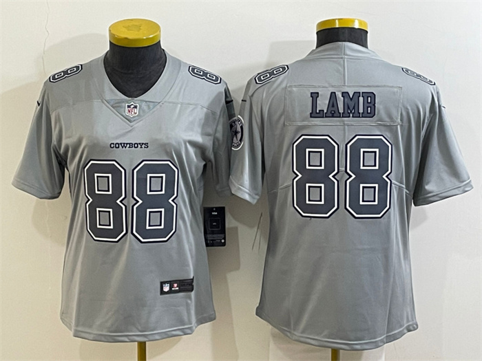 Women Dallas Cowboys 88 CeeDee Lamb Grey Atmosphere Fashion Stitched Jersey