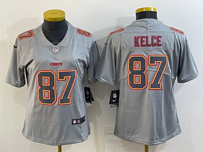 Women Kansas City Chiefs 87 Travis Kelce Grey Atmosphere Fashion Stitched Jersey