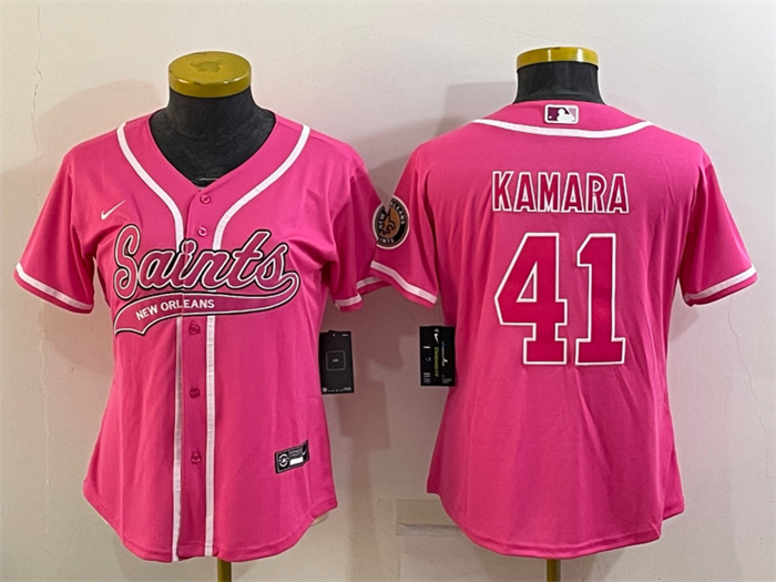 Women New Orleans Saints 41 Alvin Kamara Pink With Patch Cool Base Stitched Baseball Jersey