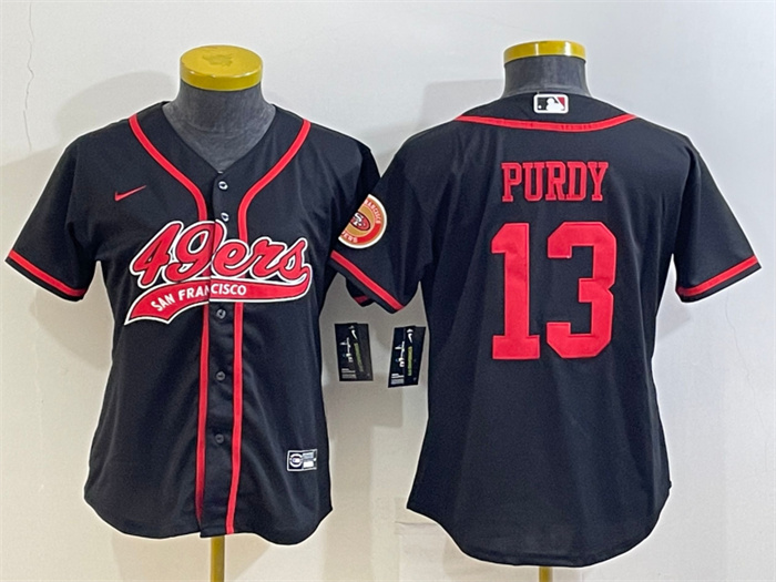 Women San Francisco 49ers 13 Brock Purdy Black With Patch Cool Base Stitched Baseball Jersey