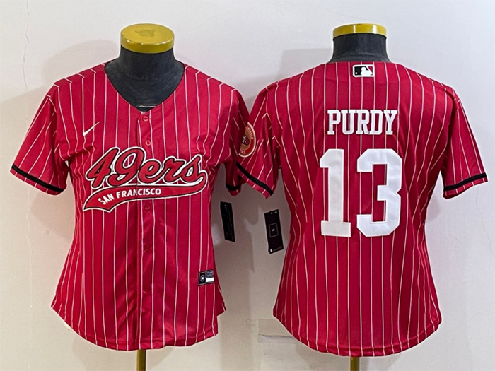 Women San Francisco 49ers 13 Brock Purdy Red With Patch Cool Base Stitched Baseball Jersey