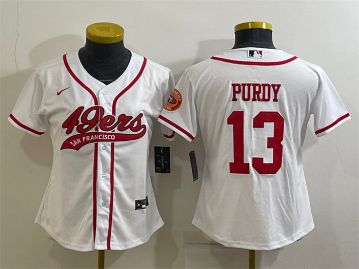 Women San Francisco 49ers 13 Brock Purdy White With Patch Cool Base Stitched Baseball Jersey