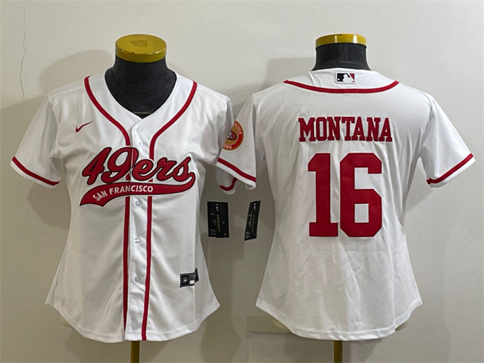 Women San Francisco 49ers 16 Joe Montana White With Patch Cool Base Stitched Baseball Jersey