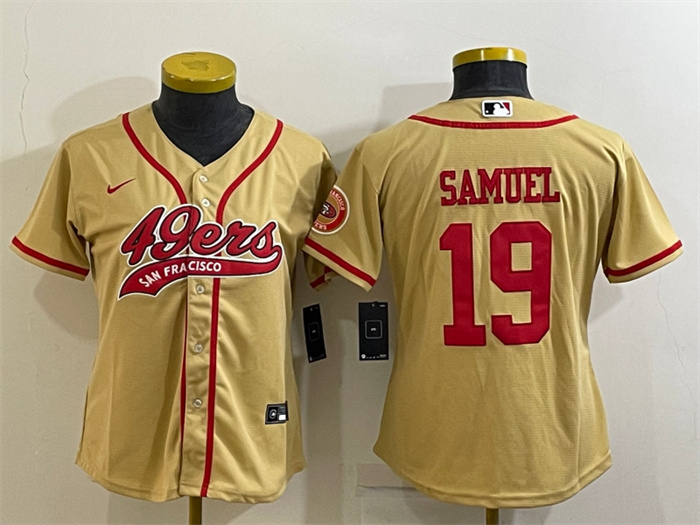 Women San Francisco 49ers 19 Deebo Samuel Gold With Patch Cool Base Stitched Baseball Jersey