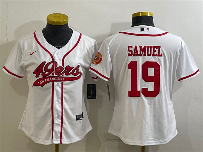 Women San Francisco 49ers 19 Deebo Samuel White With Patch Cool Base Stitched Baseball Jersey