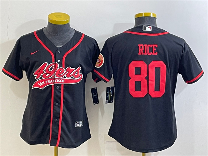 Women San Francisco 49ers 80 Jerry Rice Black With Patch Cool Base Stitched Baseball Jersey