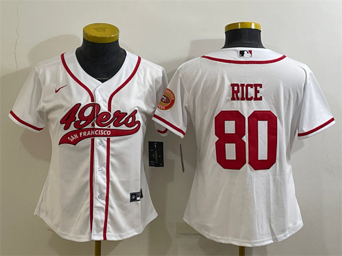 Women San Francisco 49ers 80 Jerry Rice White With Patch Cool Base Stitched Baseball Jersey