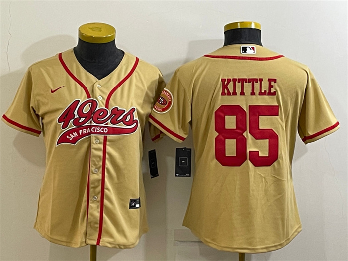 Women San Francisco 49ers 85 George Kittle Gold With Patch Cool Base Stitched Baseball Jersey