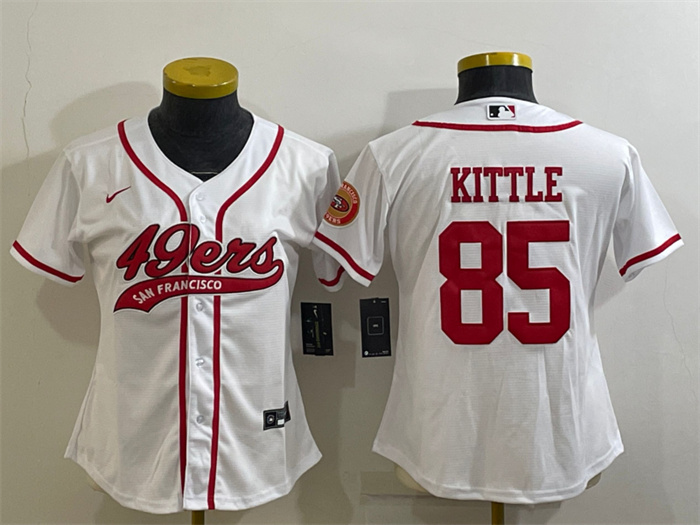 Women San Francisco 49ers 85 George Kittle White With Patch Cool Base Stitched Baseball Jersey