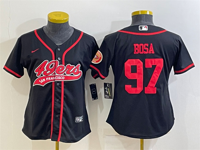 Women San Francisco 49ers 97 Nick Bosa Black With Patch Cool Base Stitched Baseball Jersey