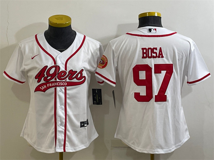 Women San Francisco 49ers 97 Nick Bosa White With Patch Cool Base Stitched Baseball Jersey