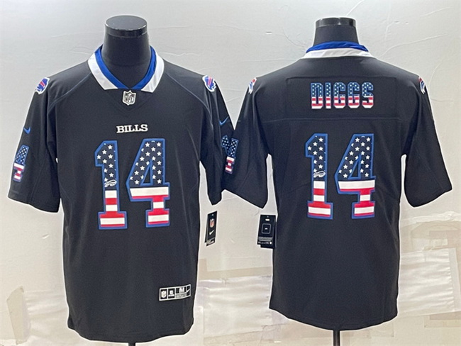 Men Buffalo Bills 14 Stefon Diggs Black 2018 USA Flag Fashion Limited Stitched Jersey