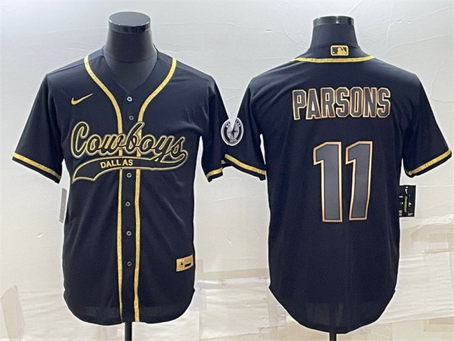 Men Dallas Cowboys 11 Micah Parsons Black Gold With Patch Cool Base Stitched Baseball Jersey