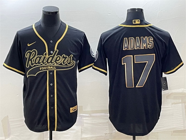 Men Las Vegas Raiders 17 Davante Adams Black Gold With Patch Cool Base Stitched Baseball Jersey