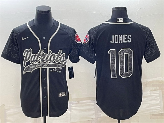 Men New England Patriots 10 Mac Jones Black Reflective With Patch Cool Base Stitched Baseball Jersey