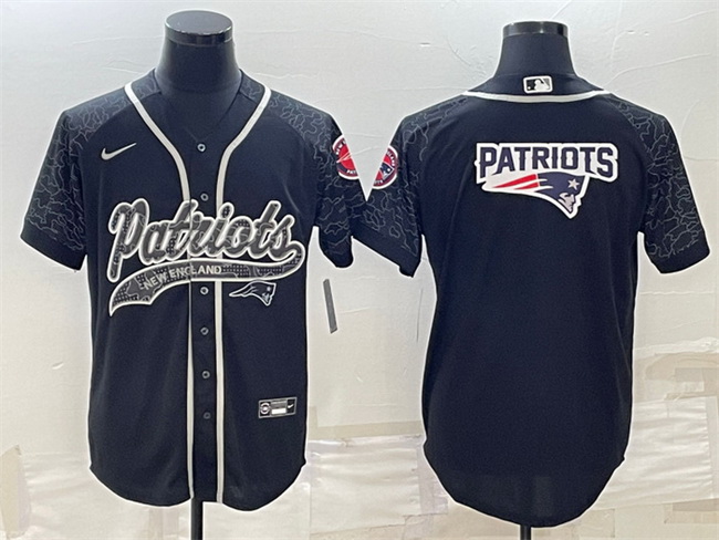 Men New England Patriots Black Reflective Team Big Logo With Patch Cool Base Stitched Baseball Jerse