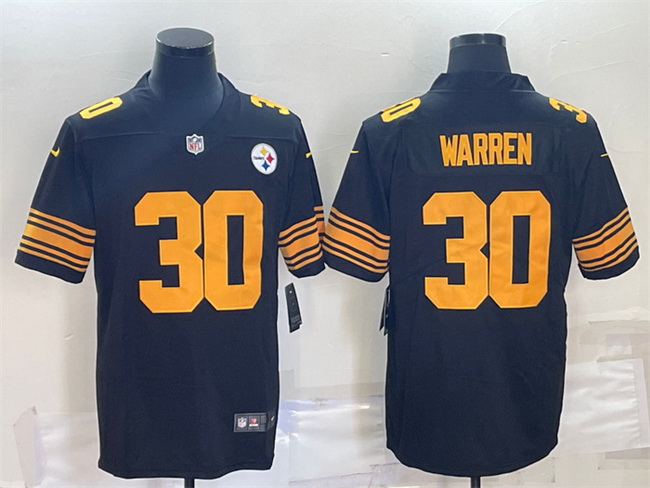 Men Pittsburgh Steelers 30 Jaylen Warren Black Color Rush Stitched Jersey