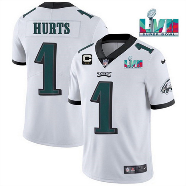 Men Women Youth Toddler Philadelphia Eagles 1 Jalen Hurts White Super Bowl LVII Patch And 2 Star C P