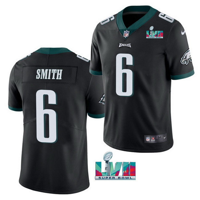 Men Women Youth Toddler Philadelphia Eagles 6 DeVonta Smith Black Super Bowl LVII Patch Vapor Untouc