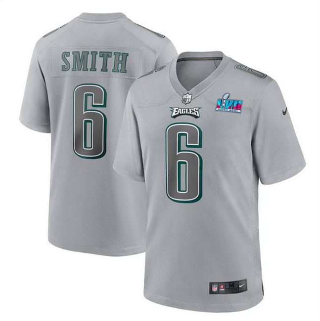 Men Women Youth Toddler Philadelphia Eagles 6 DeVonta Smith Grey Super Bowl LVII Patch Atmosphere Fa