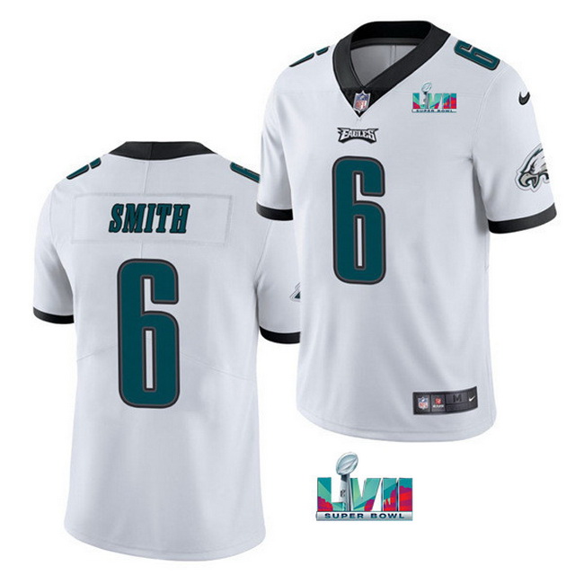 Men Women Youth Toddler Philadelphia Eagles 6 DeVonta Smith White Super Bowl LVII Patch Vapor Untouc