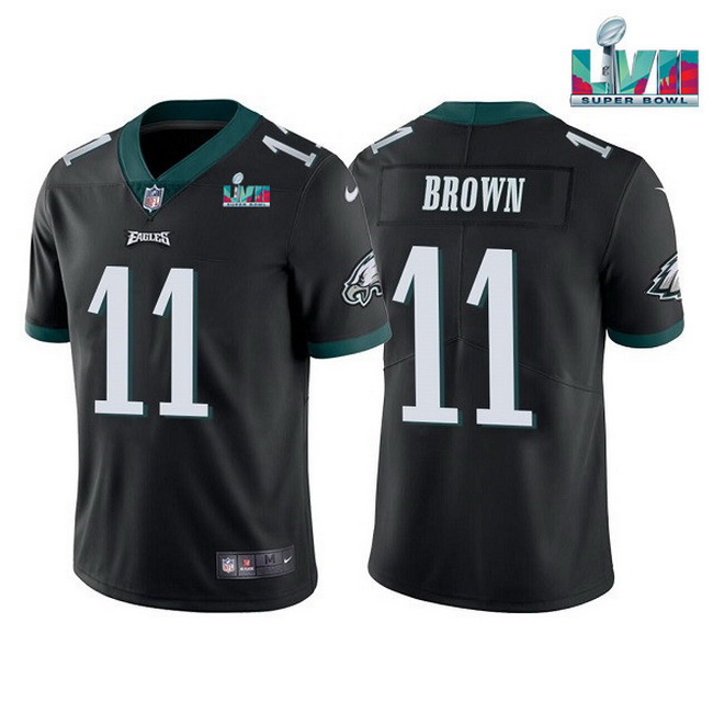 Men Women Youth Toddler Philadelphia Eagles 11 A J  Brown Black Super Bowl LVII Patch Vapor Untoucha