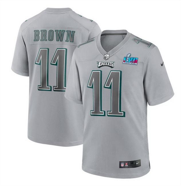 Men Women Youth Toddler Philadelphia Eagles 11 A J  Brown Grey Super Bowl LVII Patch Atmosphere Fash