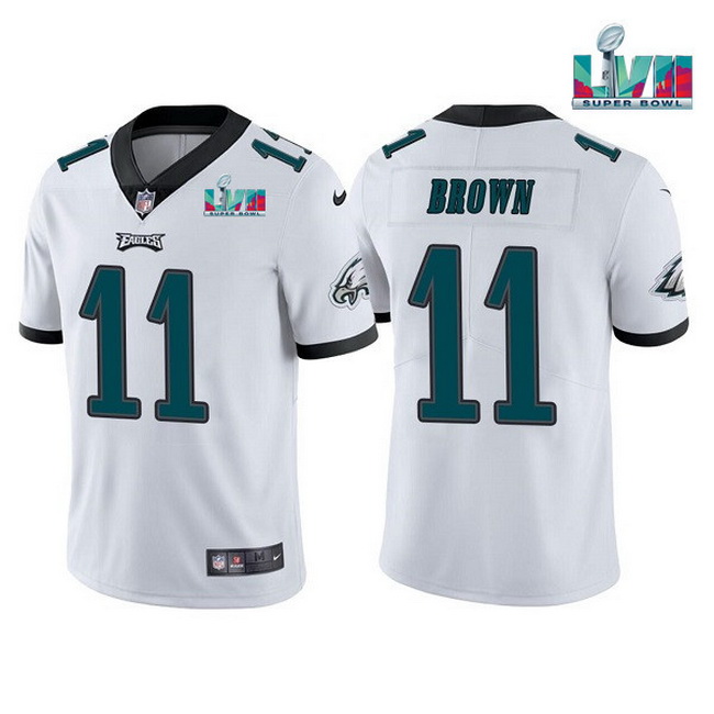 Men Women Youth Toddler Philadelphia Eagles 11 A J  Brown White Super Bowl LVII Patch Vapor Untoucha