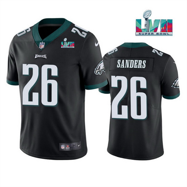 Men Women Youth Toddler Philadelphia Eagles 26 Miles Sanders Black Super Bowl LVII Patch Vapor Untou