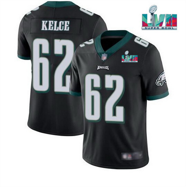 Men Women Youth Toddler Philadelphia Eagles 62 Jason Kelce Black Super Bowl LVII Patch Vapor Untouch