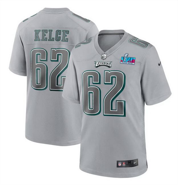 Men Women Youth Toddler Philadelphia Eagles 62 Jason Kelce Grey Super Bowl LVII Patch Atmosphere Fas